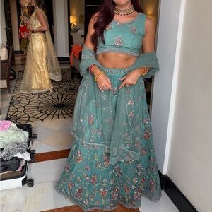 Embroidered Teal Lehenga Choli Set
